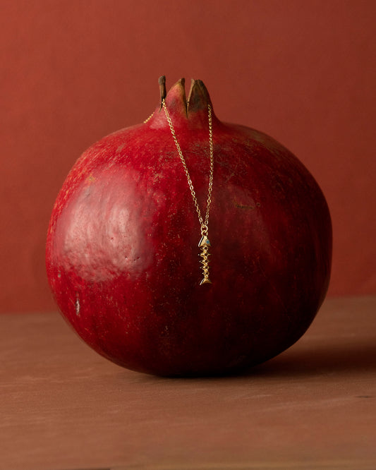 925 Ayar Gümüş Altın Renkli Balık Kılçığı Kolye