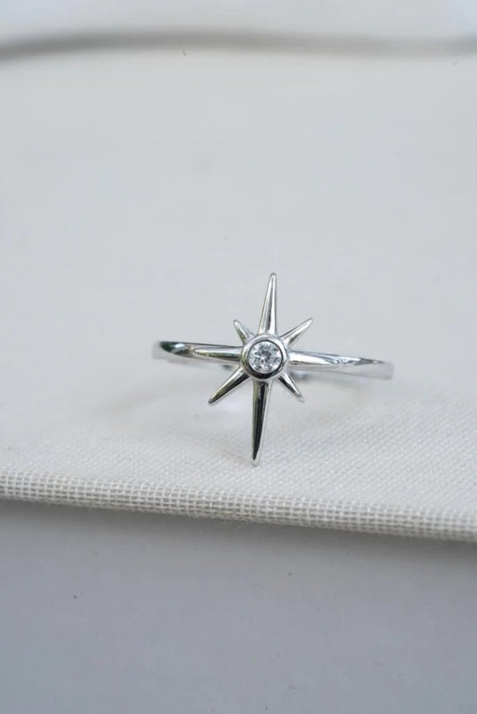 925 Ayar Gümüş Kutup Yıldızı Yüzük – Zirkon Taşlı Ayarlanabilir North Star Yüzük