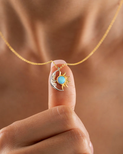 925 Ayar Gümüş Güneş & Ay Opal Kolye