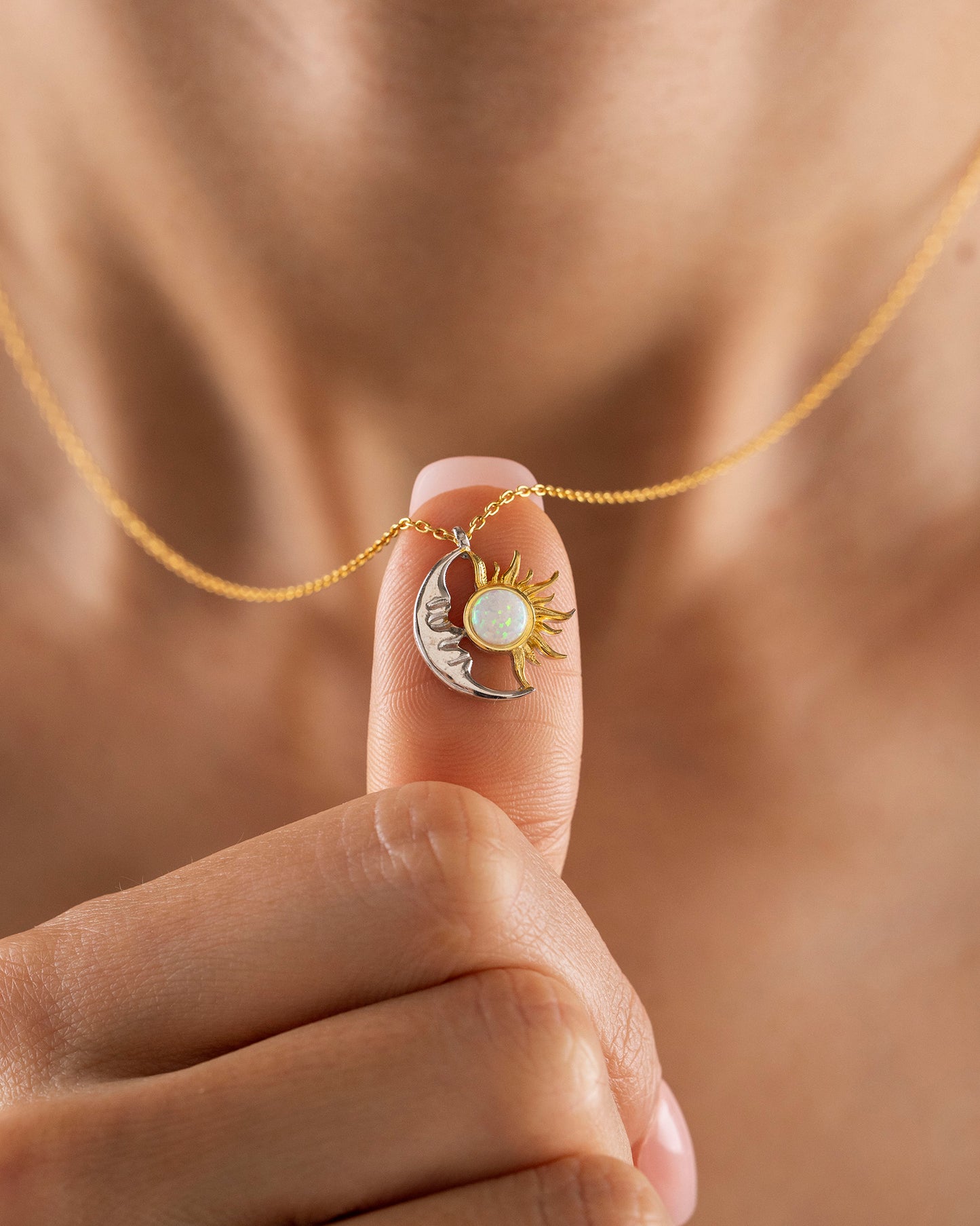 925 Ayar Gümüş Güneş & Ay Opal Kolye