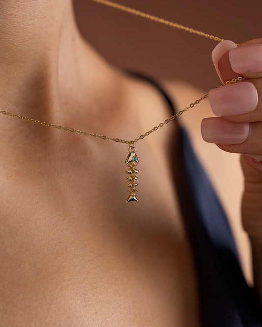 925 Ayar Gümüş Altın Renkli Balık Kılçığı Kolye