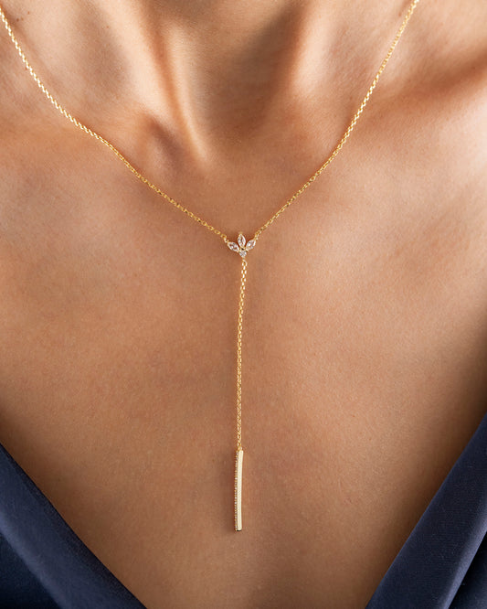 925 Ayar Gümüş Zirkon Çiçek Detaylı Y Kolye – Minimal Zarif Lariat Kolye