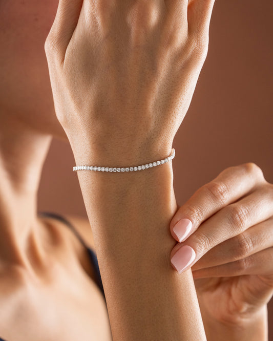 925 Ayar Gümüş Zirkon Taşlı Su Yolu Tennis Bileklik – Ayarlanabilir Rhodium Kaplama Zarif Kadın Takısı