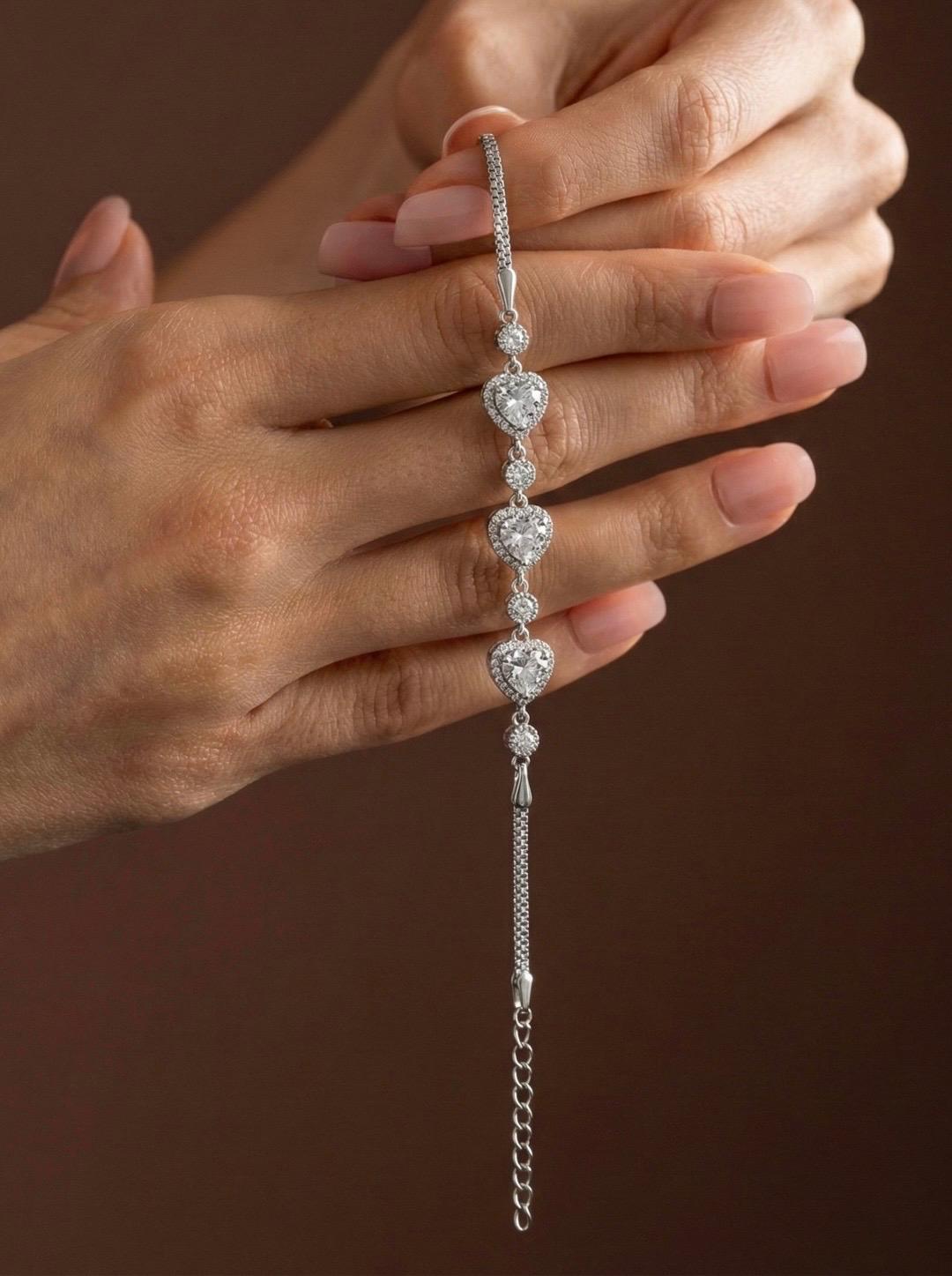 925 Ayar Gümüş Pembe Kalpli Tennis Bileklik