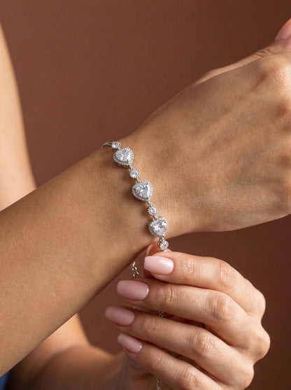 925 Ayar Gümüş Pembe Kalpli Tennis Bileklik