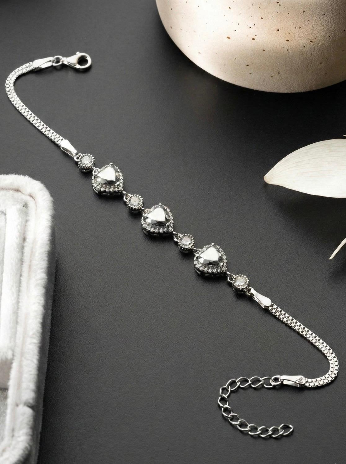 925 Ayar Gümüş Pembe Kalpli Tennis Bileklik