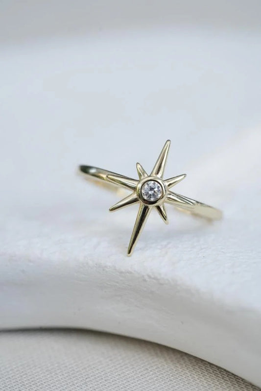 925 Ayar Gümüş Kutup Yıldızı Yüzük – Zirkon Taşlı Ayarlanabilir North Star Yüzük