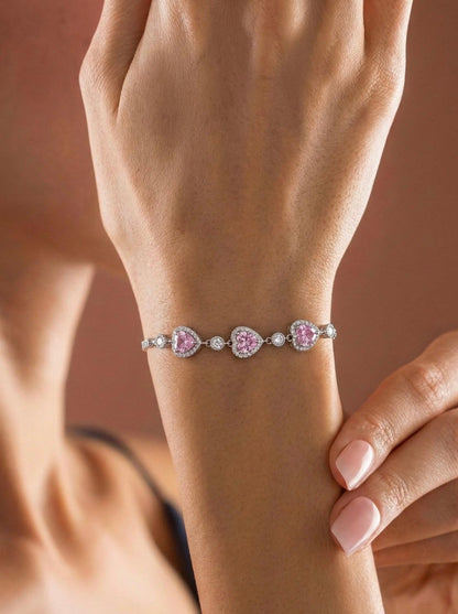 925 Ayar Gümüş Pembe Kalpli Tennis Bileklik