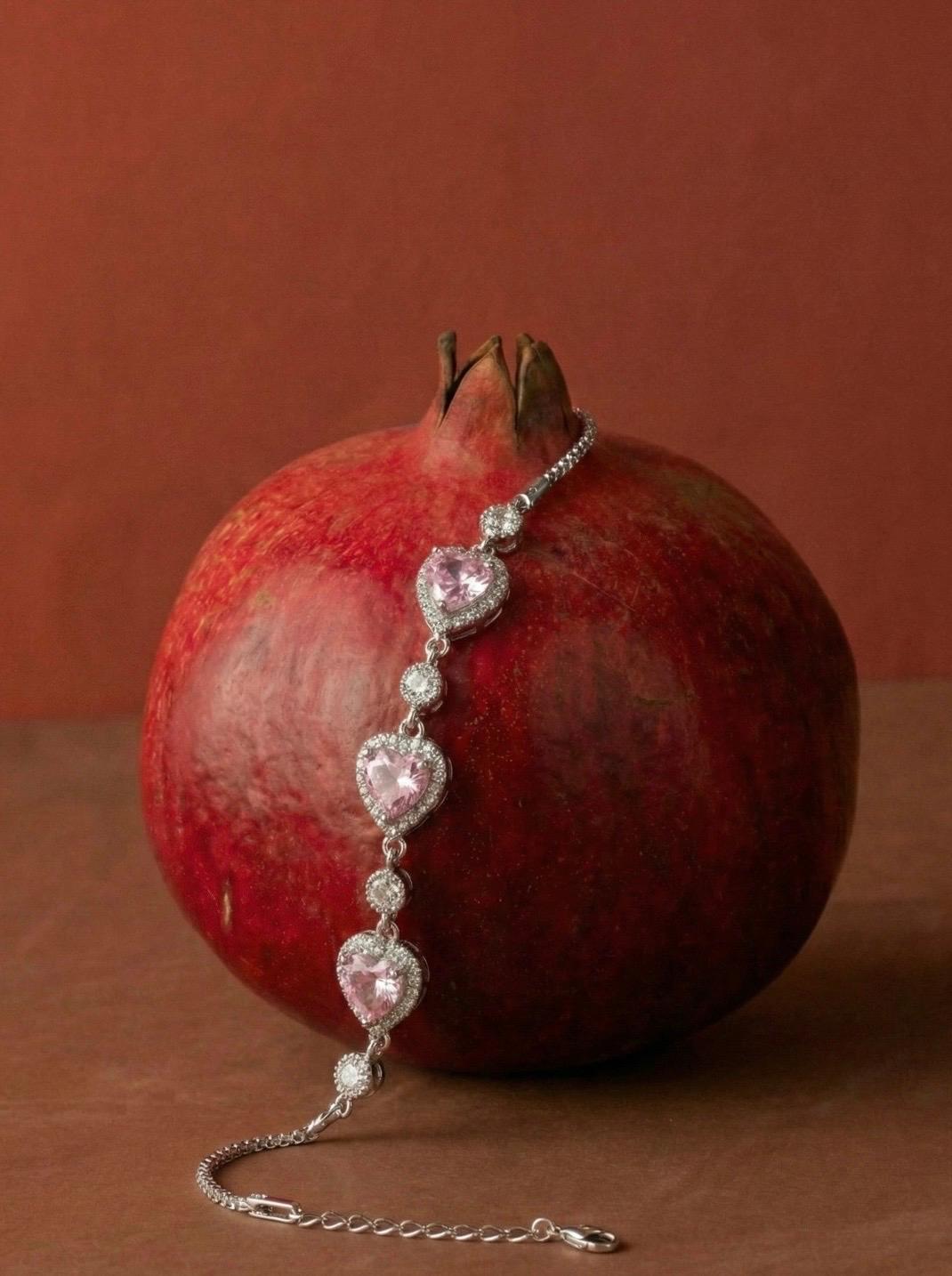 925 Ayar Gümüş Pembe Kalpli Tennis Bileklik